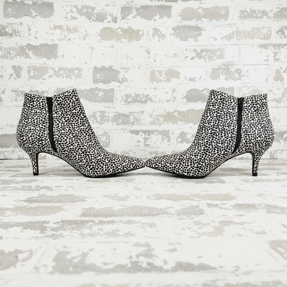 NEW Kelly & Katie Arina Animal Print Black White High Heel Ankle Boots D839 - Picture 7 of 12